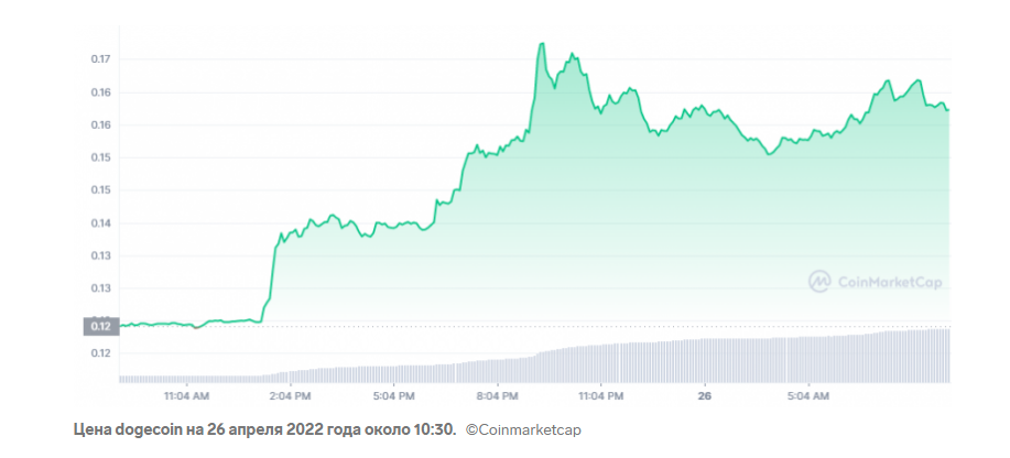 Dogecoin взлетел на 30% после покупки Twitter Илоном Маском